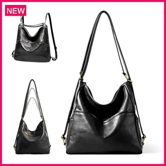 Large Vegan Leather Convertible Backpack Tote Bag with Multiple Pockets - Picture 2 of 8